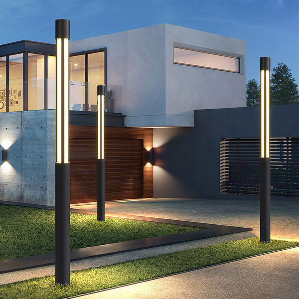 AC85-265v 3000K Outdoor Path Light Cylinder Shaped LED Black Modern Outdoor Post Lights Pole Lamp Path Lights  Waterproof with High Voltage Wired Lawn Patio Courtyard Backyard Decor