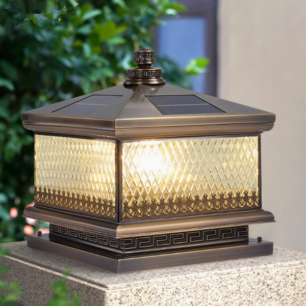 outdoor column lights Waterproof Glass Copper Vintage Outdoor Fence Post Lights Pillar Light