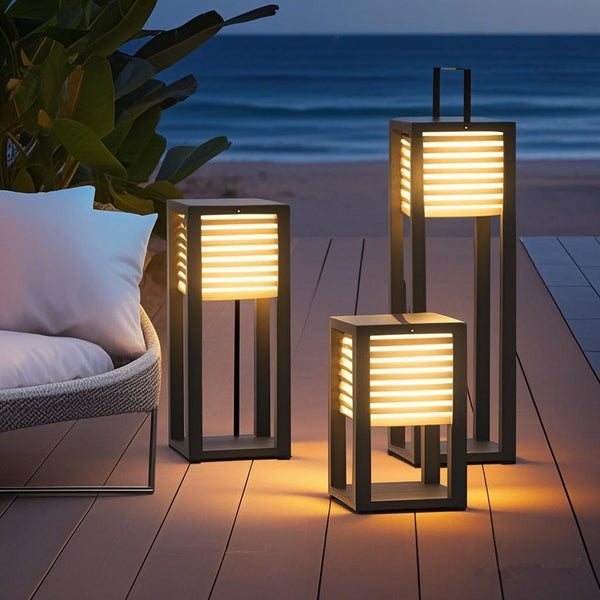 Backyard Square Waterproof LED Black Modern Portable Lawn Lamp Solar Outdoor Light