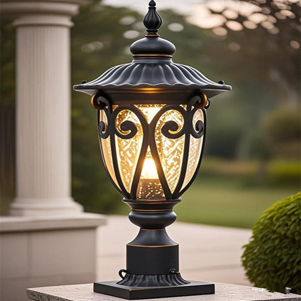 AC110V Outdoor column lights 3000K Round Bubble Glass Waterproof Black European Style Outdoor Pillar Lamp hardwire