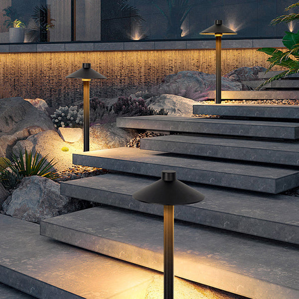 12V led Carins Contemporary Metal Cap-Shaped Outdoor Path Light, Black