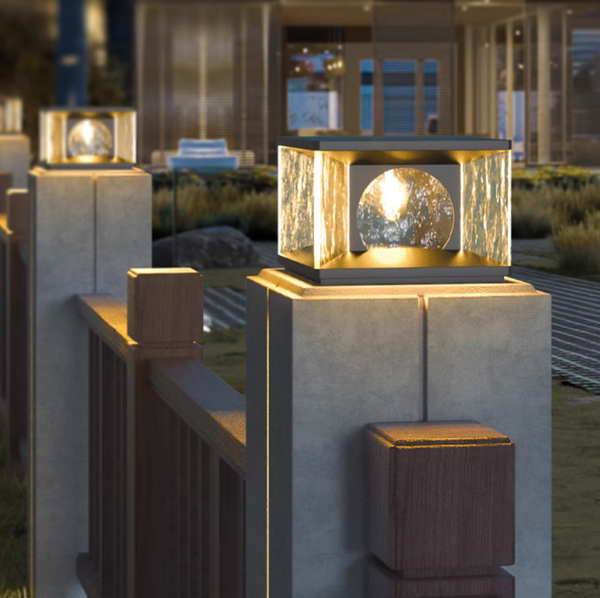 Solar Post Lights Outdoor Column Light Modern Pillar Lamp Fixture Cap Lantern Waterproof 3000K LED Lighting for Outside Fence Deck Patio Garden Yard Pathway Driveway Pool Decoration