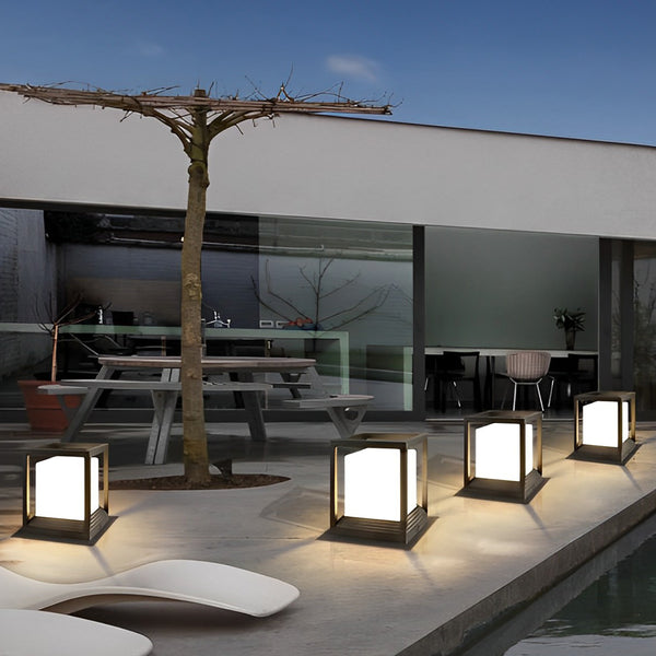 Square Waterproof outdoor column lights LED Black Modern Solar Fence Post Lights