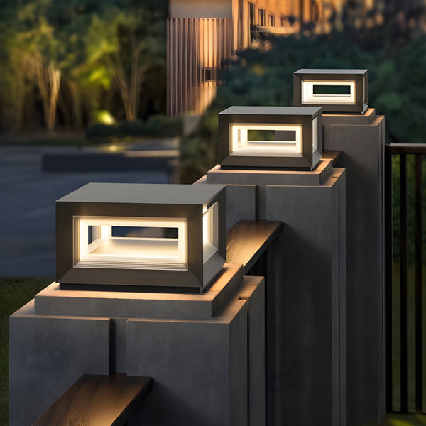 AC110-220V or solar Stainless Steel Creative Square Frame Waterproof Black Modern Solar Fence led Post Lights Outdoor Column Lights