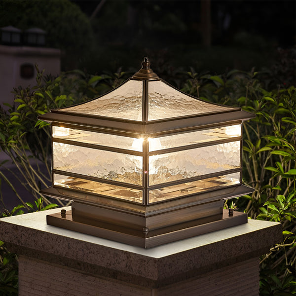 All Copper Steel Glass Outdoor Post lights, Waterproof Pillar Light, Vintage Patio Lawn Column Lamp,outdoor column lights,Deck Lights, Lantern Fence Lamp Fixture E26 Base