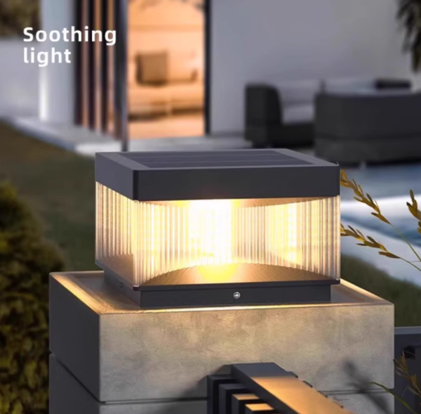 Solar outdoor column lights Pillar Light , Modern Post Light Dusk to Dawn  Waterproof Solar Column Cap Lights LED Deck Lantern Lamp for Patio Garden Decoration