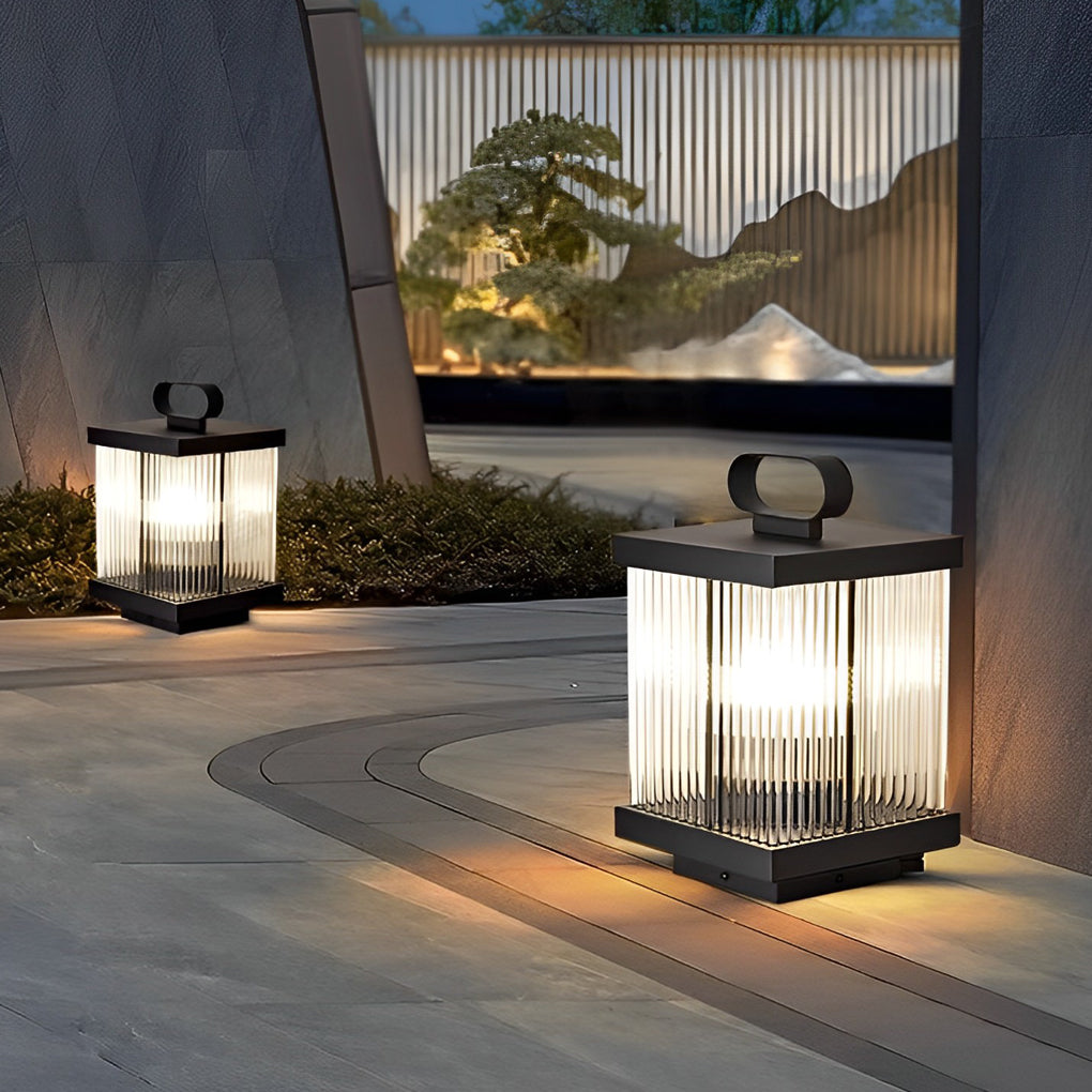 Portable Solar Lantern in Square Rippled Glass Design with Waterproof ...