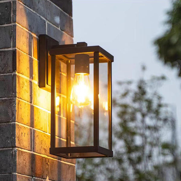 Outdoor Wall Light Fixtures, Exterior Waterproof Lanterns, Porch Sconces Wall Mounted Lighting with E26 Sockets & Glass Shades, Modern Matte Black Wall Lamps for Patio Front Door Entryway