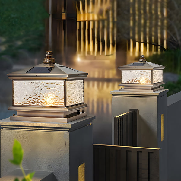 Copper hardwire  solar LED outdoor column lights Retro Square Antique Brass Pier Mount Post Light  Column Light