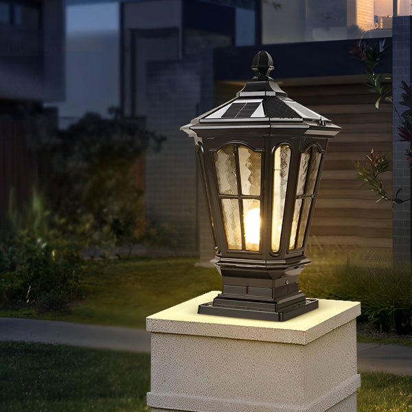 Outdoor column lights Retro Pavilion Shape Waterproof LED Solar Powered Fence Post Lights