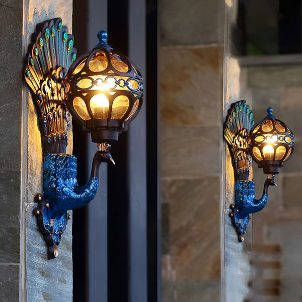 AC110-220V 3000K Waterproof Retro Peacocks Aluminum European Style Outdoor Wall Light