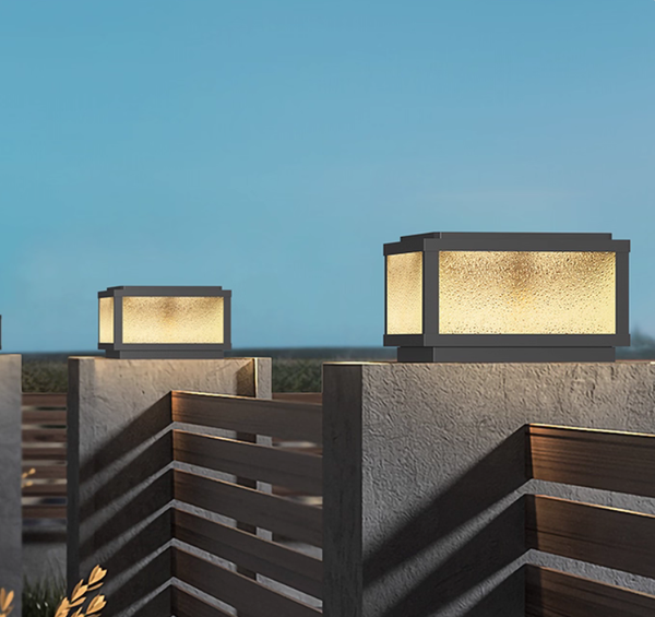 Square Ribbed Glass OUtdoor Pier Mount Pillar Light outdoor post light