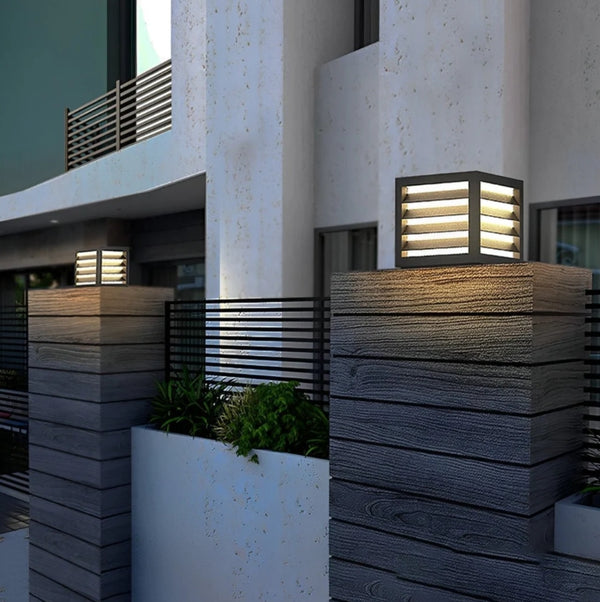 Square Solar Outdoor Post Cap Lights Black Stripe LED Post Solar Light