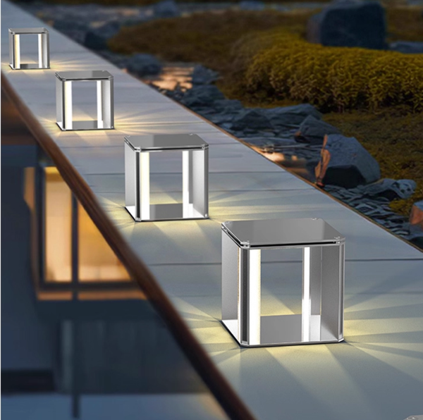NEW Modern Open Frame Square LED Solar Pier-Mounted Outdoor Post Light